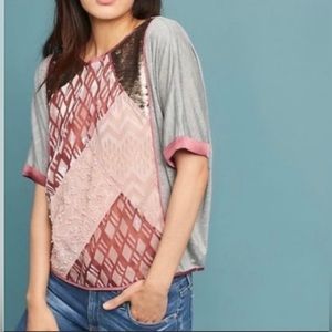 NWT! Anthropologie Tiny Brand Top with Sequins Sheer Patchwork Size M